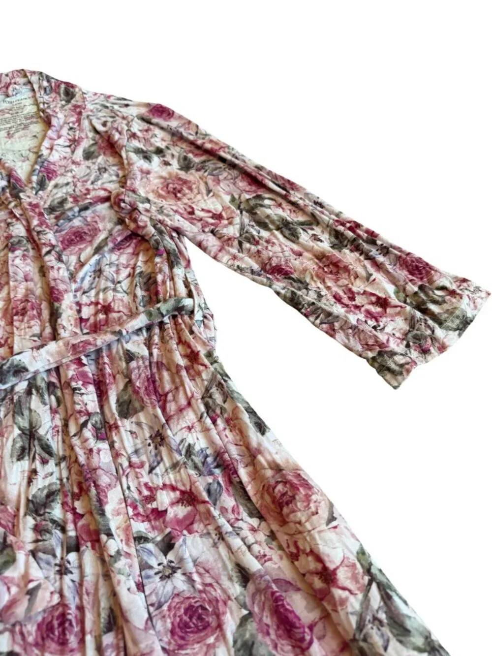 Posh Peanut Rose Print Robe Bumblebee Tie Waist Stretch Maternity Nursing Large
